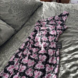 Lulu's Pink Floral Black Dress